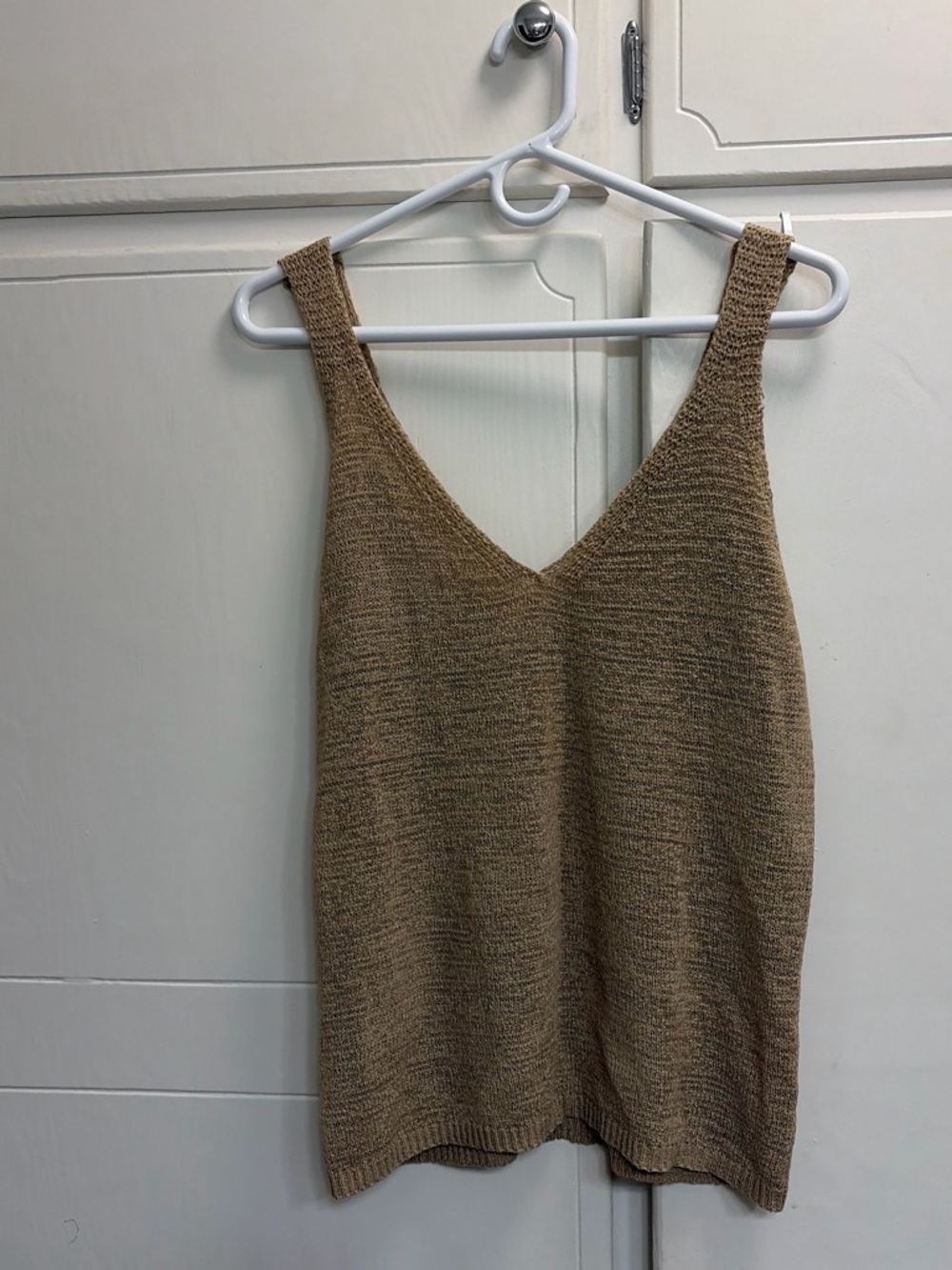 Sleeveless V-Neck Knit Tank Dress in Brown